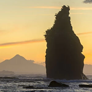 Sunset at the Three Sisters, with Mount Taranaki in the background