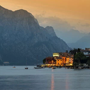 Sunset view of Malcesine, Lake Garda, Veneto, Italy