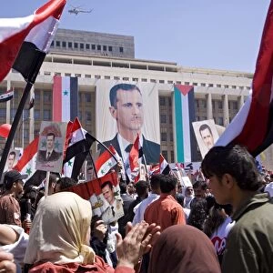 Supporters at a rally in downtown Damascus endorsing