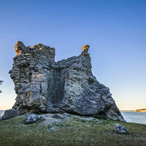 Sweden, Gotland Island, Lickershamn, limestone raukar rocks, Jungfrun, Maiden Rock