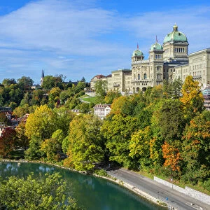 Swiss parliament building with river Aare, Berne, Switzerland