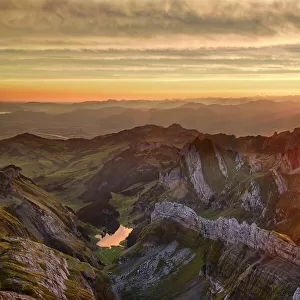Switzerland, Appenzell, Mount Saentis, view to Seealpsee