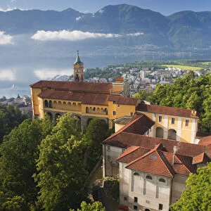 Switzerland, Ticino, Lake Maggiore, Locarno, Madonna del Sasso church, morning