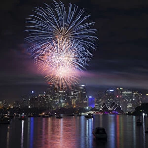 Sydney, New South Wales, Australia. New years eve fireworks over the harbour