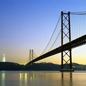 Tagus river and 25th April bridge, near the huge statue of Cristo Rei. Lisbon, Portugal