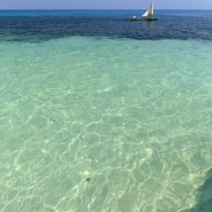 Tanzania. Zanzibar, Kwale Island, Sandbar exposed at low tide