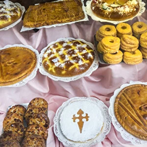Tarta de Santiago or almond cakes with cross of St. James & cakes, Santiago de Compestela