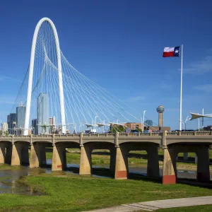 Texas, Dallas; Margaret Hunt Hill Bridge; Cable-Stayed Bridge, Skyline; Trinity River