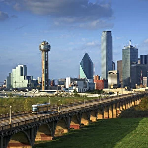 Texas, Dallas, Skyline, Commuter Streetcar, 1910 Houston Street Viaduct, National