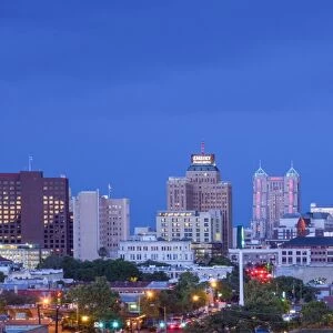 Texas, San Antonio, Skyline, Illuminated Tower Life Building, Tower Of The Americas