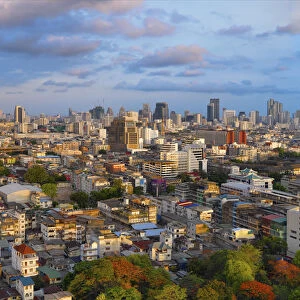 Thailand, Bangkok, Panoramic Overview of city skyline at sunset