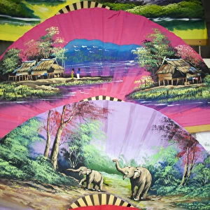 Thailand, Chiang Mai, Borsang Handicraft Village, Colourful Souvenir Fans