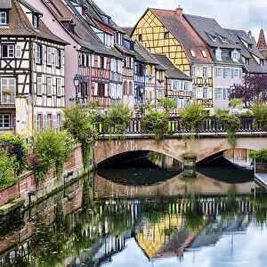 Timbered Buildings Reflecting in Canal, Colmer, Alsace, France
