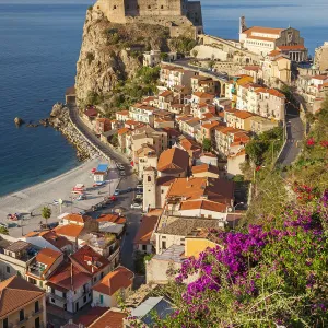 Town View with Castello Ruffo, Scilla, Calabria, Italy