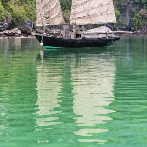 Traditional old junk boat in Ha Long Bay, Vietnam