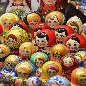 Traditional polish dolls on a street market in Krakow. Poland