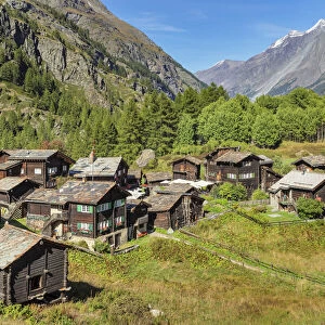 Traditional wooden houses in Furi near Zermatt, Valais, Swiss Alps, Switzerland