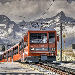 Train along the Gornergrat mountain rack railway, Zermatt, Valais, Switzerland