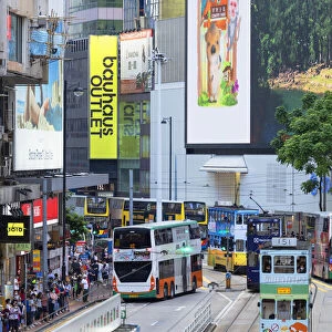 Trams and buses, Causeway Bay, Hong Kong Island, Hong Kong