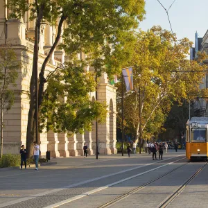 Trams in Kossuth Lajos Square, Budapest, Hungary