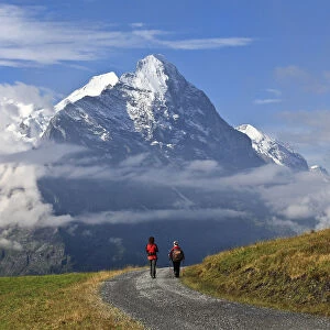 Trekkers infornt of the Eiger, Switzerland