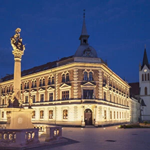 Trinity Column and high school in Main Square, Keszthely, Lake Balaton, Hungary