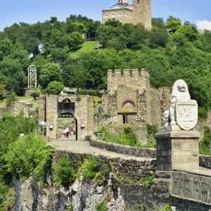 Tsarevets fortress and the Ascension Cathedral on the top of the hill. Veliko Tarnovo