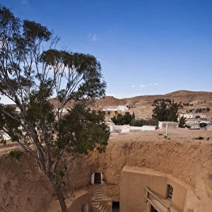 Tunisia, Ksour Area, Matmata, elevated view of underground buildings