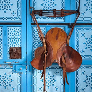 Tunisia, Sidi Bou Said, Dar el-Annabi, 18th century, house detail, old saddle