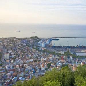 Turkey, Trabzon, View of city towards port and Black sea