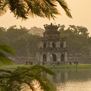 Turtle Tower (Thap Rua) on Hoan Kiem Lake at dawn, Hanoi, Vietnam