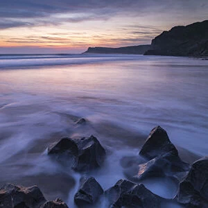 Twilight over Mewslade Bay on the Gower Peninsula, South Wales, UK