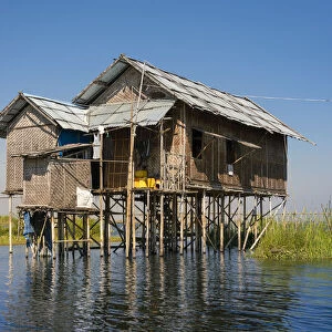 Typical wooden house on Lake Inle, Nyaungshwe Township, Taunggyi District, Shan State