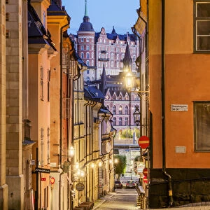 Tyska brinken street at dusk, Gamla Stan, Stockholm, Stockholm County, Sweden