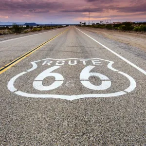 U. S. Route 66 horizontal road sign, Amboy, California, USA U. S. Route 66 horizontal road sign, Amboy, California, USA
