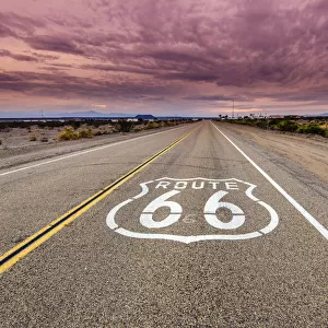 U. S. Route 66 horizontal road sign, Amboy, California, USA