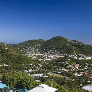 U. S. Virgin Islands, St. Thomas, Charlotte Amalie, elevated town view