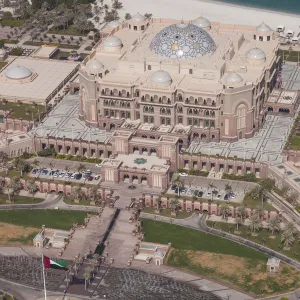 UAE, Abu Dhabi, Emirates Palace Hotel, aerial view