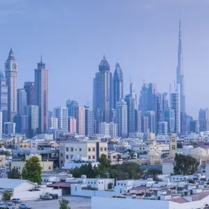 UAE Dubai Jumeira Print: Sheikh Zayed Road Skyscrapers at Dusk UAE Dubai Jumeira Print: Sheikh Zayed Road Skyscrapers at Dusk