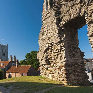 UK, England, Dorset, Christchurch, Christchurch Priory from Christchurch Castle