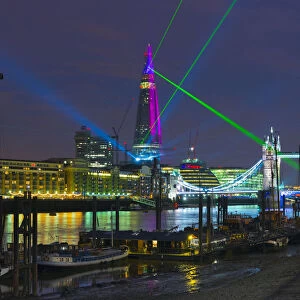 UK, England, London, River Thames, The Shard and Tower Bridge, Topping-Out Celebrations