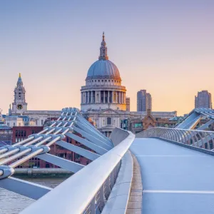 UK, England, London, St. Pauls Cathedral and Millennium Bridge over River Thames UK, England, London, St. Pauls Cathedral and Millennium Bridge over River Thames