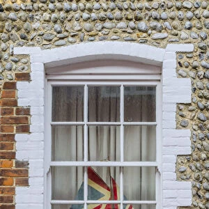 UK, England, Norfolk, North Norfolk, Blakeney, Model Boat in Window