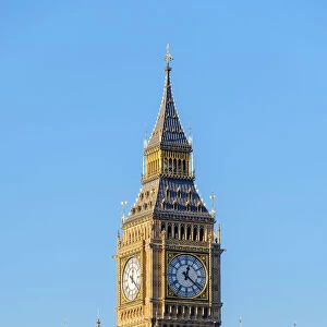 United Kingdom, England, London. The clock tower of Big Ben (Elizabeth Tower) above