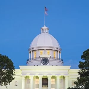 United States, Alabama, Montgomery. Alabama State Capitol building at dusk, former