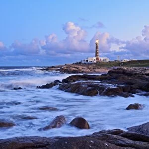Uruguay, Rocha Department, Cabo Polonio, Lighthouse at nightfall