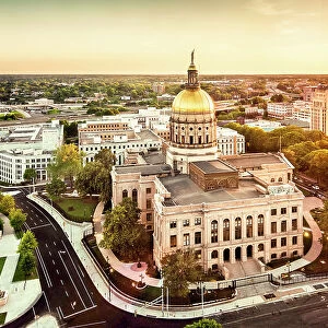 USA, Atlanta, Georgia, State Capitol Building, State Government, Fulton County, Sunset
