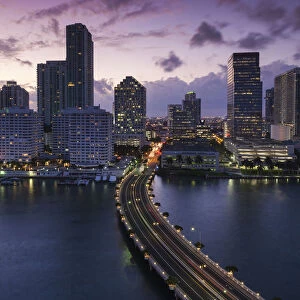 USA, Florida, Miami, elevated city skyline from Brickell Key