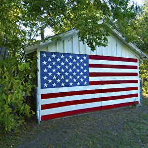 USA, Kansas, Wichita, American Flag Painted On The Back Of A Garage