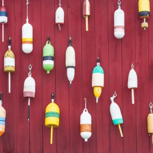 USA, Maine, Stockton Springs, lobster buoys